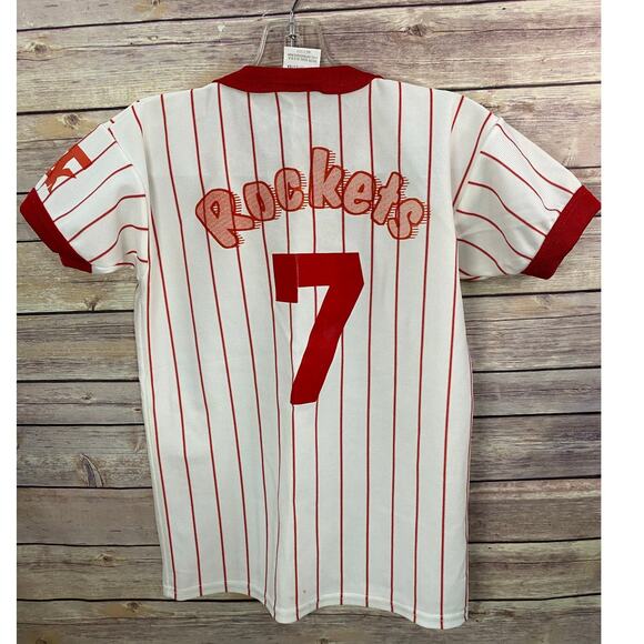 Empire Rockets Baseball Jersey Size Medium White Red Pinstripe Vintage #7 - Picture 1 of 9